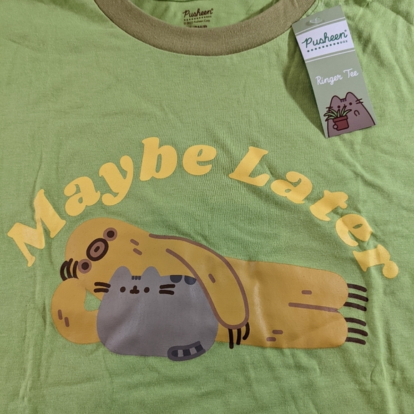 Pusheen Box Exclusive Green Maybe Later T-shirt Sloth & Pusheen Cuddles Small - Picture 2 of 4